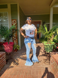 Distressed Skinny with Bell Hem Jeans